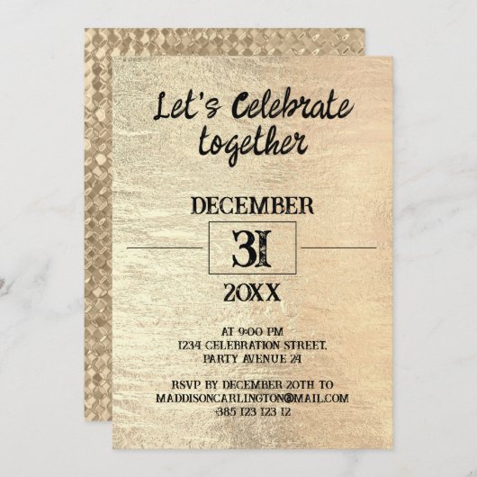 金箔テクスチャー新年のパーティー 招待状 (正面/裏面)