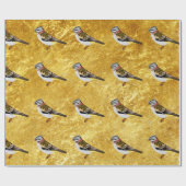金箔デザイン漫画の黄色と茶色のスズメ ラッピングペーパー (フラット)