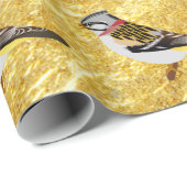 金箔デザイン漫画の黄色と茶色のスズメ ラッピングペーパー (ロールコーナー)
