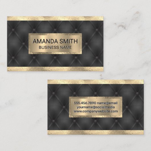 金箔トリム | 黒い表裏文字パディング 名刺 (正面/裏面)