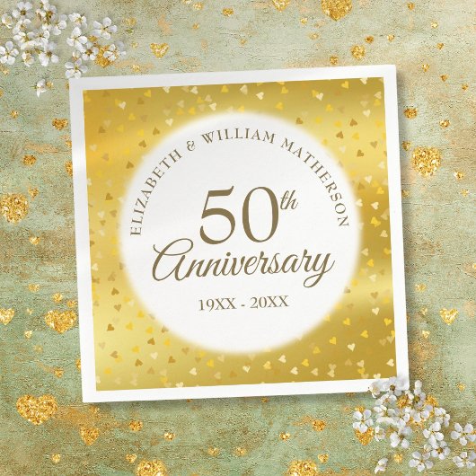 金箔ハートのコンフェティ 50回目の結婚記念日 スタンダードカクテルナプキン