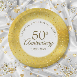 金箔ハートのコンフェティ 50回目の結婚記念日 ペーパープレート