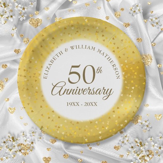 金箔ハートのコンフェティ 50回目の結婚記念日 ペーパープレート