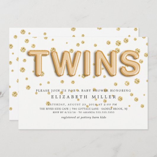 金箔バルーンツインズベビーシャワー招待状 招待状 (正面/裏面)