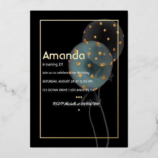 金箔バルーン誕生日 箔招待状 (正面)