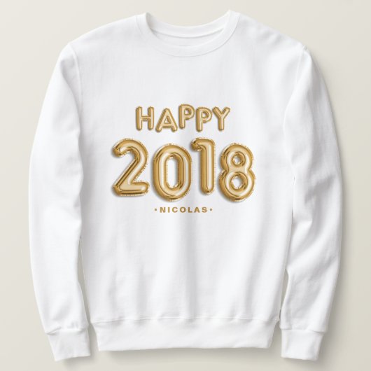 金箔バルーンHappy 2018 パーソナライズされた スウェットシャツ (デザイン正面)