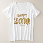 金箔バルーンHappy 2018 パーソナライズされた プラスサイズTシャツ (デザイン正面)