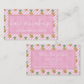 金箔パイナップルとピンクと白ストライプ色 名刺 (正面/裏面)