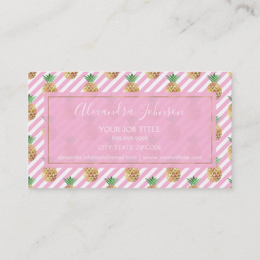 金箔パイナップルとピンクと白ストライプ色 名刺 (裏面)