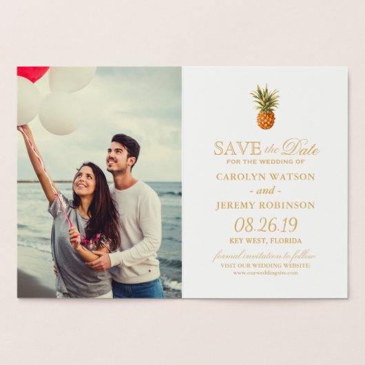 金箔パイナップル熱帯結婚式の日付を保存 箔カード (内部)