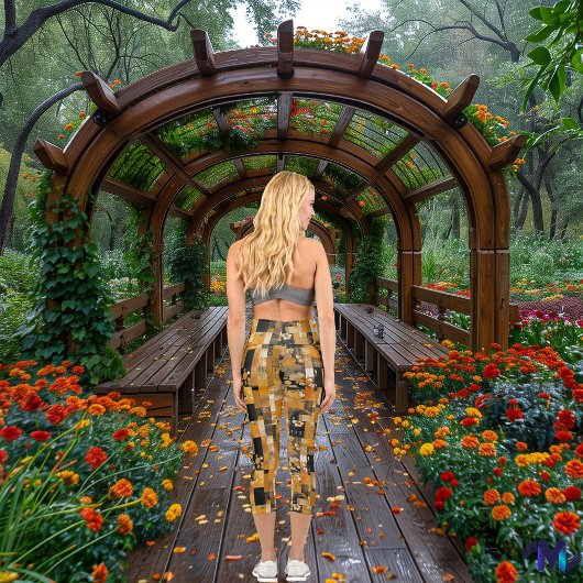 金箔パッチワーク：豪華な幾何学模様 カプリレギンス