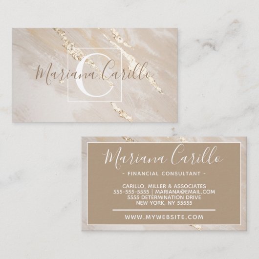 金箔パーソナライズされた大理石モノグラム 名刺 (正面/裏面)