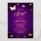 金箔パープルバタフライスウィート16黄金 箔招待状 (正面)