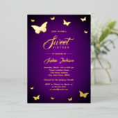 金箔パープルバタフライスウィート16黄金 箔招待状 (立ち正面)