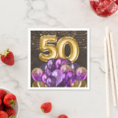 金箔パープルバルーン50誕生日 スタンダードカクテルナプキン (インサイチュ)
