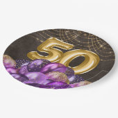 金箔パープルバルーン50誕生日 ペーパープレート (アングル)