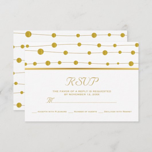 金箔ビーズとストライプモダンウェディングRSVP 出欠カード (正面/裏面)
