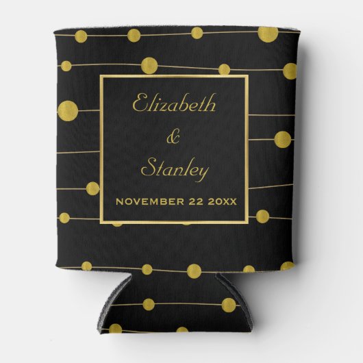 金箔ビーズとフレームモダンブラック結婚ズ 缶クーラー (正面)