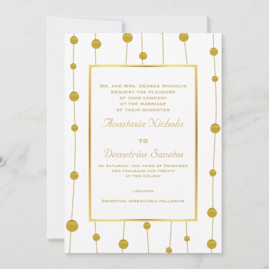 金箔ビーズとフレームモダン結婚ズ 招待状 (正面)