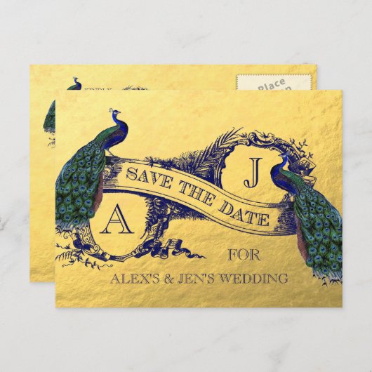 金箔ピーコック日付はがきを保存 案内ポストカード (正面/裏面)