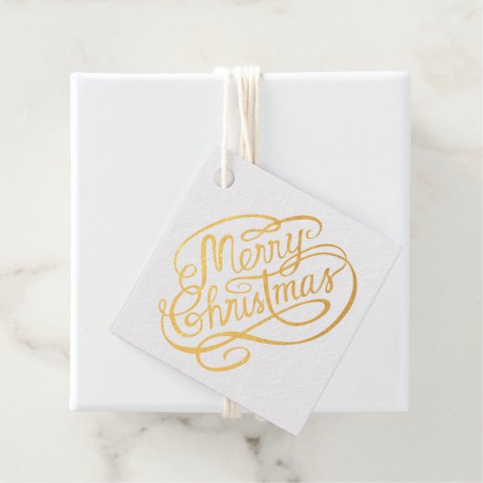 金箔ファンシー渦巻きダークブルーのメリークリスマス フェイバータグ (箱)