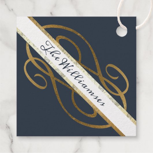 金箔ファンシー渦巻きダークブルーのメリークリスマス フェイバータグ (裏面)