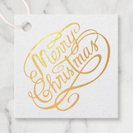 金箔ファンシー渦巻きダークブルーのメリークリスマス フェイバータグ (正面)