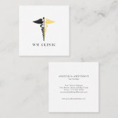 金箔フェイクと黒のカデュース記号 スクエア名刺 (正面/裏面)