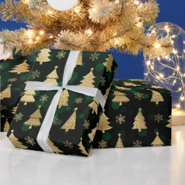 金箔フェイククリスマスツリー&グリーン《写真》ぼけ味 ラッピングペーパー