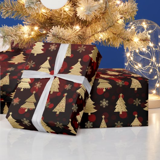 金箔フェイククリスマスツリー&赤《写真》ぼけ味 ラッピングペーパー (クリスマス)