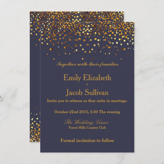 金箔フェイク紙吹雪のエレガントな結婚式 セーブザデート (正面/裏面)