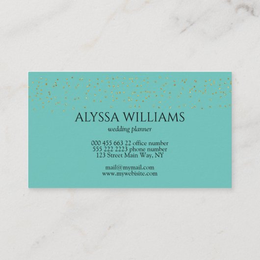 金箔フェイク紙吹雪ティール（緑がかった色） 名刺 (裏面)