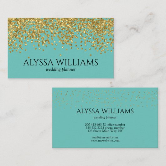 金箔フェイク紙吹雪ティール（緑がかった色） 名刺 (正面/裏面)