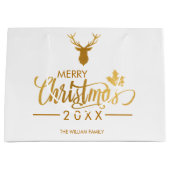 金箔フェイク鹿メリークリスマパーソナライズされたス ラージペーパーバッグ (正面)
