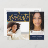 金箔フェイク2写真卒業発表Pos 案内ポストカード (正面/裏面)
