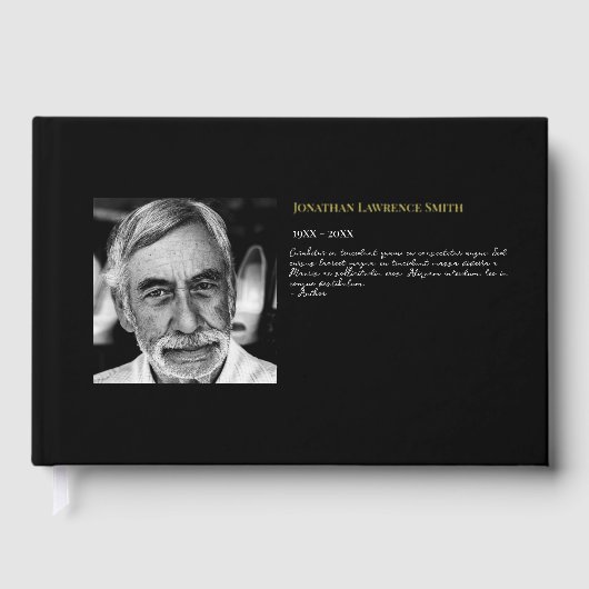 金箔フォト引用文お祝いの生涯の葬儀 ゲストブック (正面)