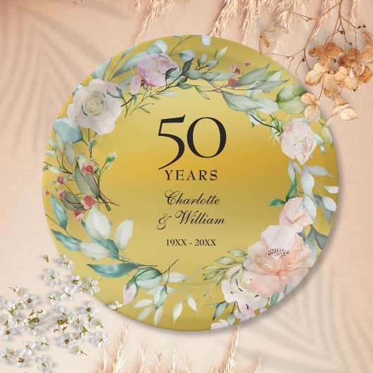 金箔フラワーガーランド 50周年結婚記念日 ペーパープレート