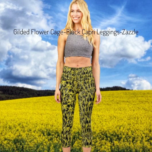 金箔フラワーケージブラック カプリレギンス