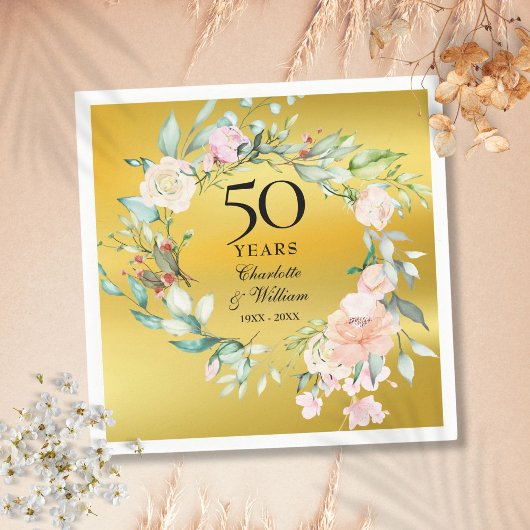 金箔フラワーリース 50周年結婚記念日 スタンダードカクテルナプキン