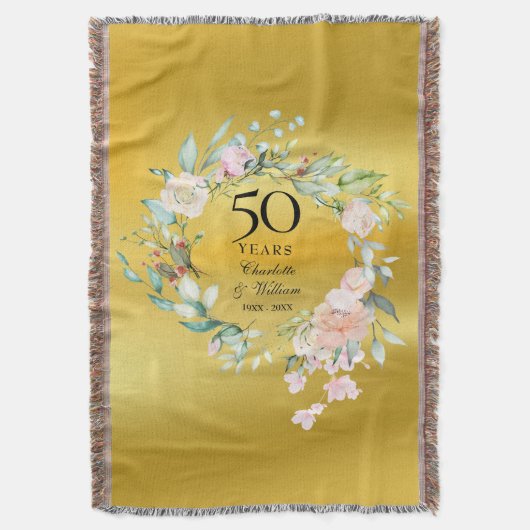 金箔フラワー 50周年結婚記念日 スローブランケット (正面縦)