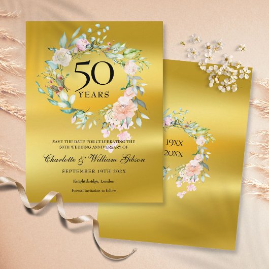 金箔フラワー 50周年記念イベント案内状 案内ポストカード