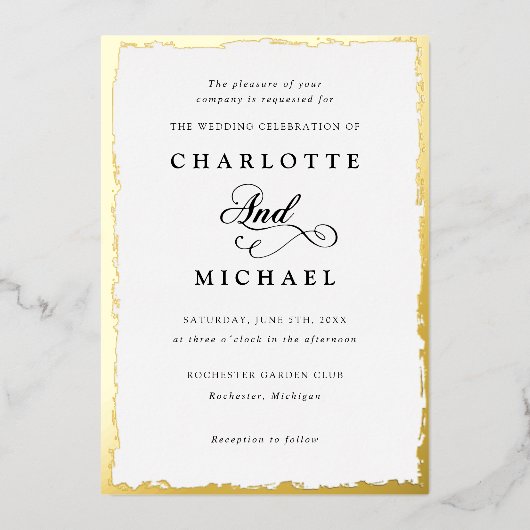 金箔フレームと書結婚道の箔の素材 箔招待状 (正面)