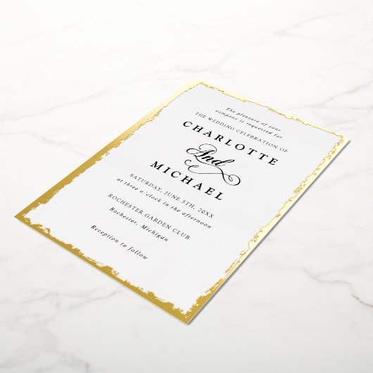 金箔フレームと書結婚道の箔の素材 箔招待状 (回転した状態)