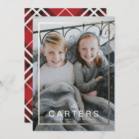 金箔フレームファミリー名クリスマスカード 招待状 (正面/裏面)