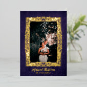 金箔フレーム結婚したクリスマスパープル写真 箔シーズンカード (立ち正面)