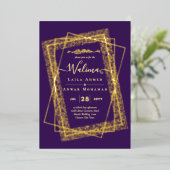 金箔フレーム 紫色 ニカーフォト ウォリマ イスラム教 結婚式 箔招待状 (立ち正面)