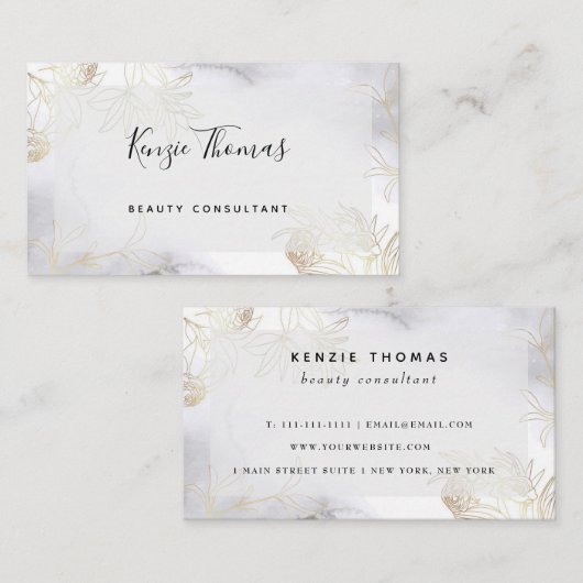 金箔フローラ水彩画モダン面名刺 名刺 (正面/裏面)