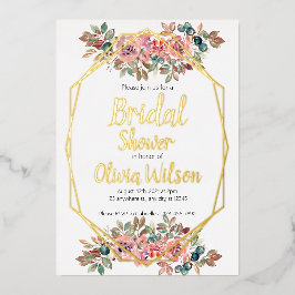 金箔フローラ金ゴールドフレームブライダルシャワー 箔招待状