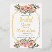 金箔フローラ金ゴールドフレームブライダルシャワー 箔招待状 (正面)