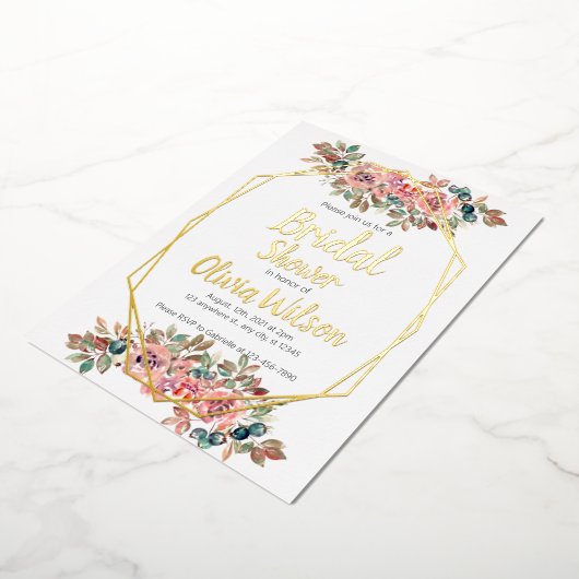 金箔フローラ金ゴールドフレームブライダルシャワー 箔招待状 (回転した状態)